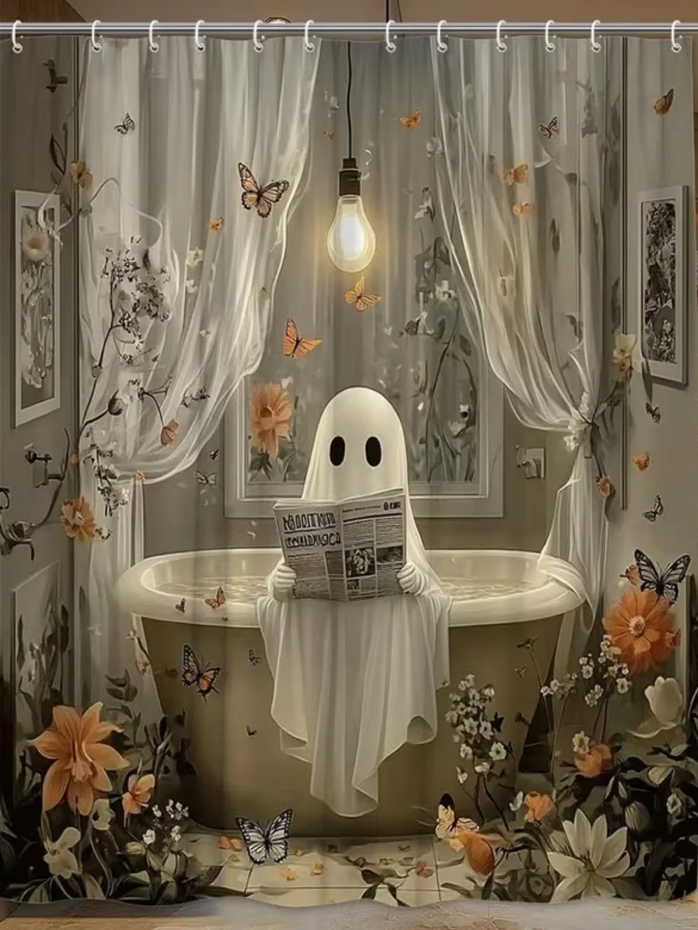 Whimsical Ghost & Butterfly Shower Curtain - Extra Long
